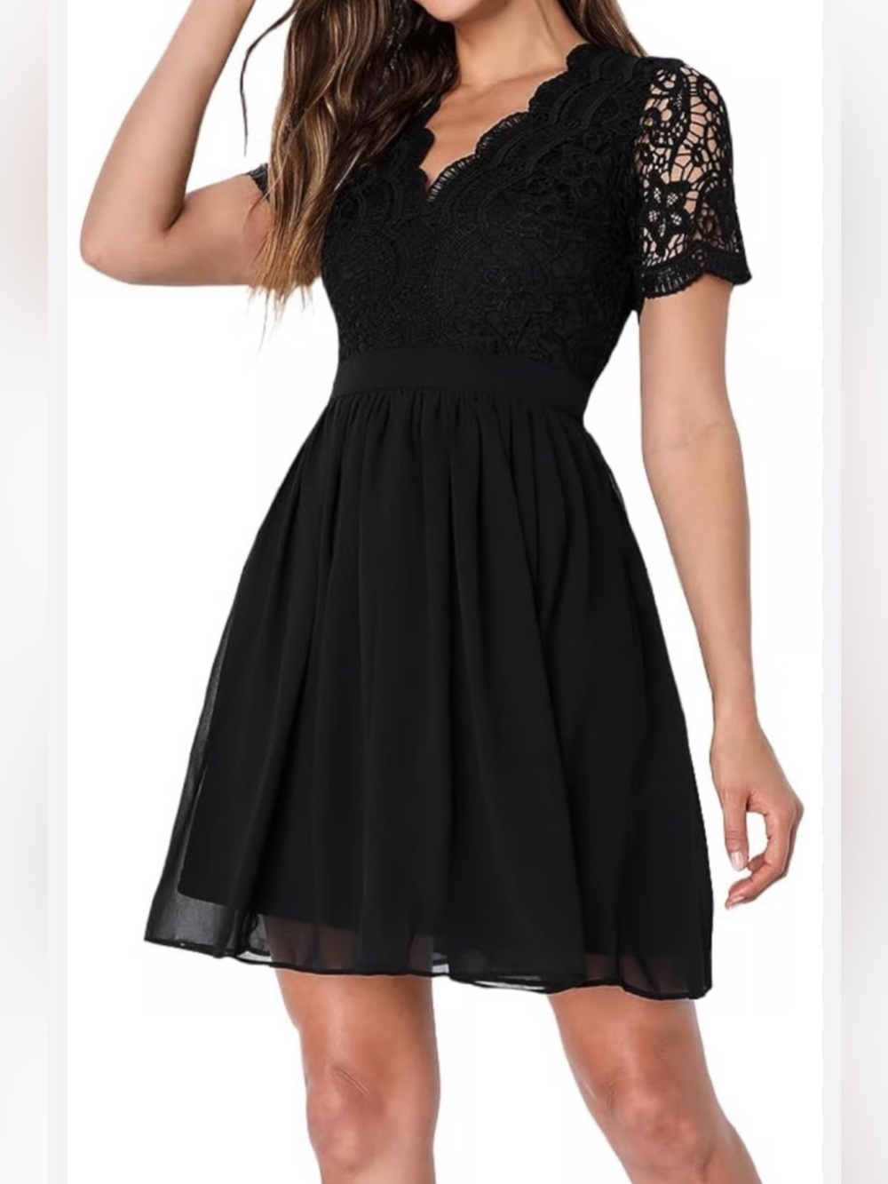 Lulu's “Angel in Disguise” black lace crochet skater dress